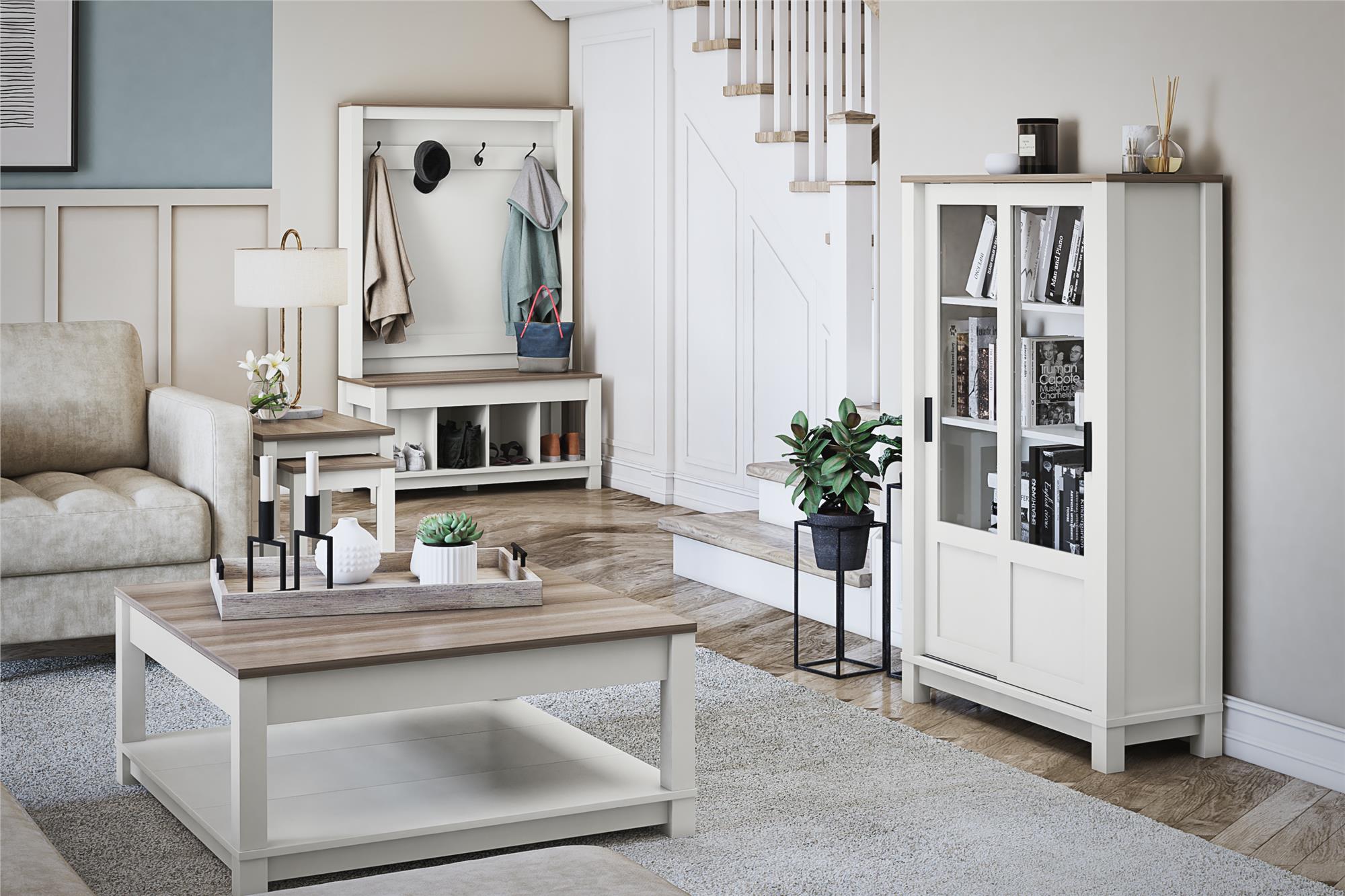 Ameriwood Home Chapel Hill Rustic Farmhouse Nesting Table 2-Piece Set - White