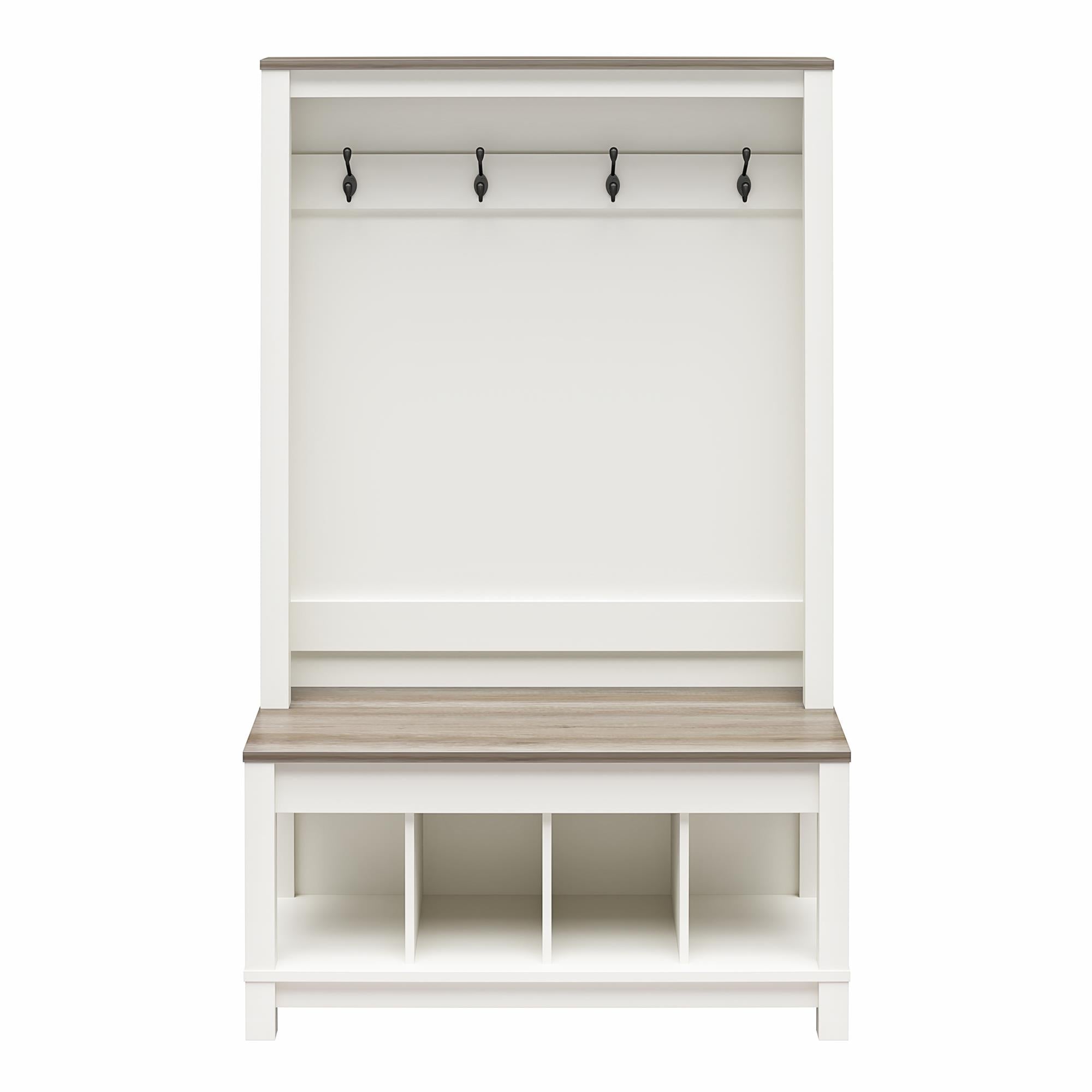 Ameriwood Home Chapel Hill Rustic Farmhouse Entryway Hall Tree - White
