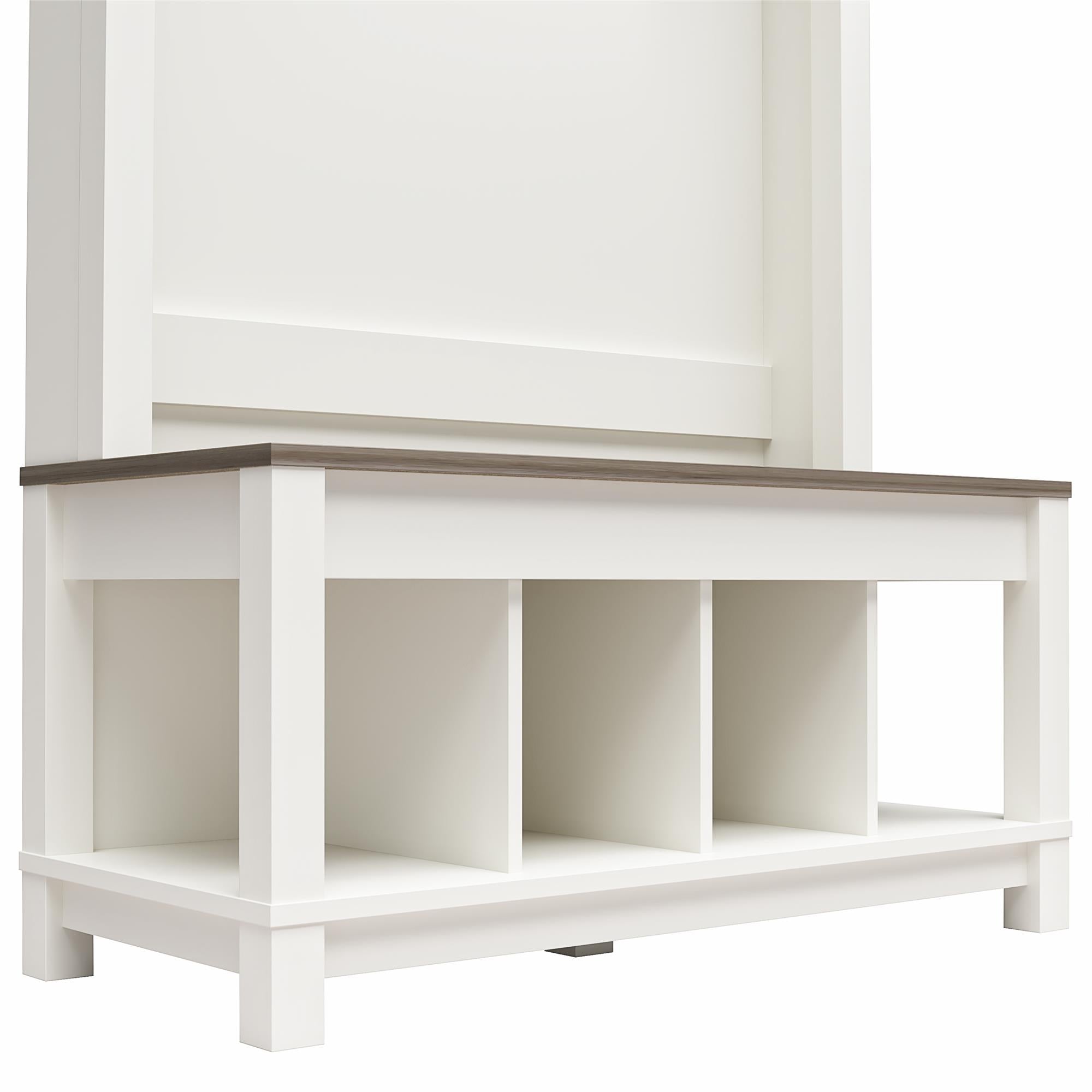 Ameriwood Home Chapel Hill Rustic Farmhouse Entryway Hall Tree - White
