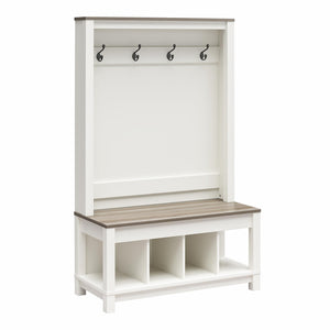 Ameriwood Home Chapel Hill Rustic Farmhouse Entryway Hall Tree - White