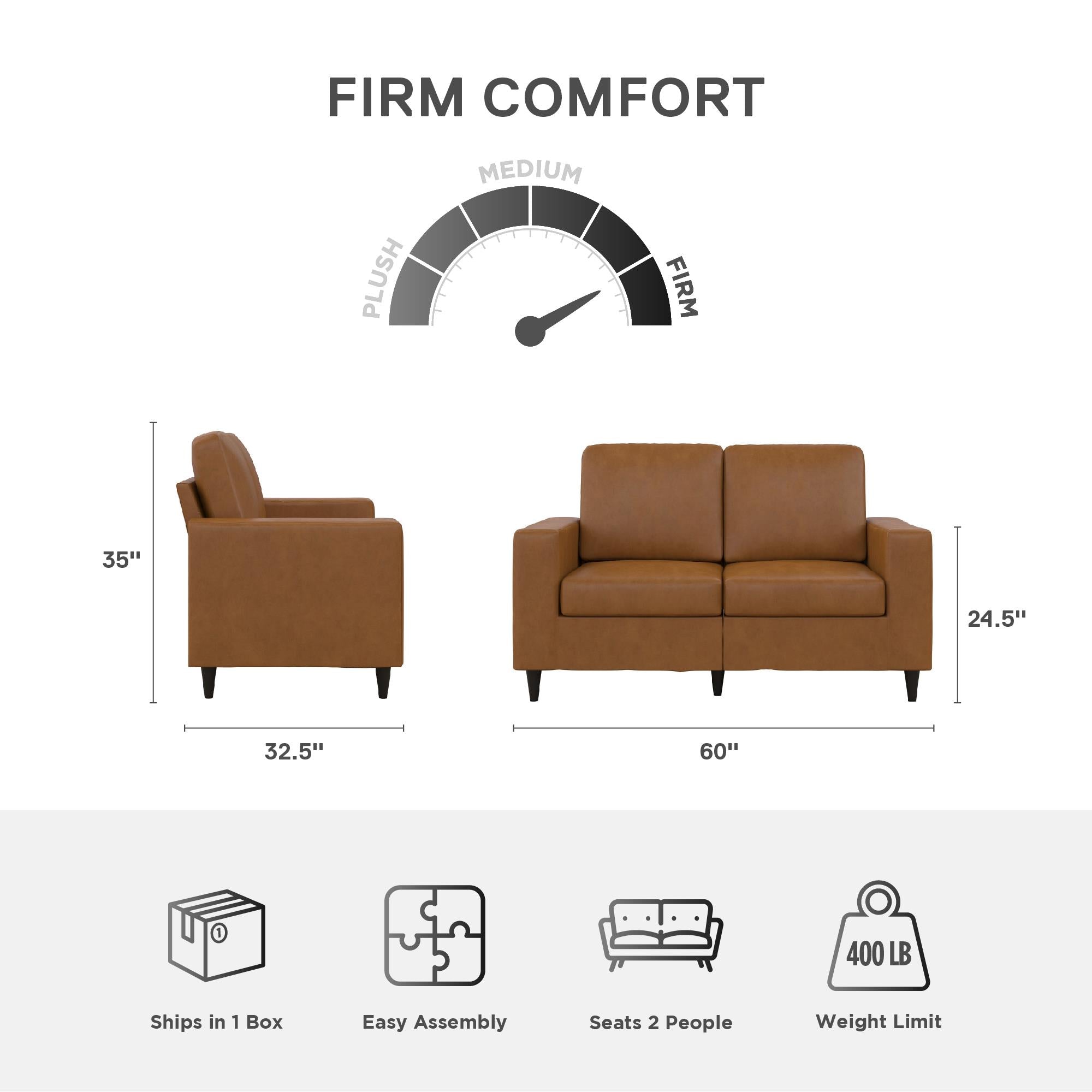 DHP Cooper Loveseat - Camel Faux Leather