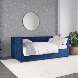 Novogratz Arliss Modern Tuxedo Daybed with Storage - Indigo Blue - Twin