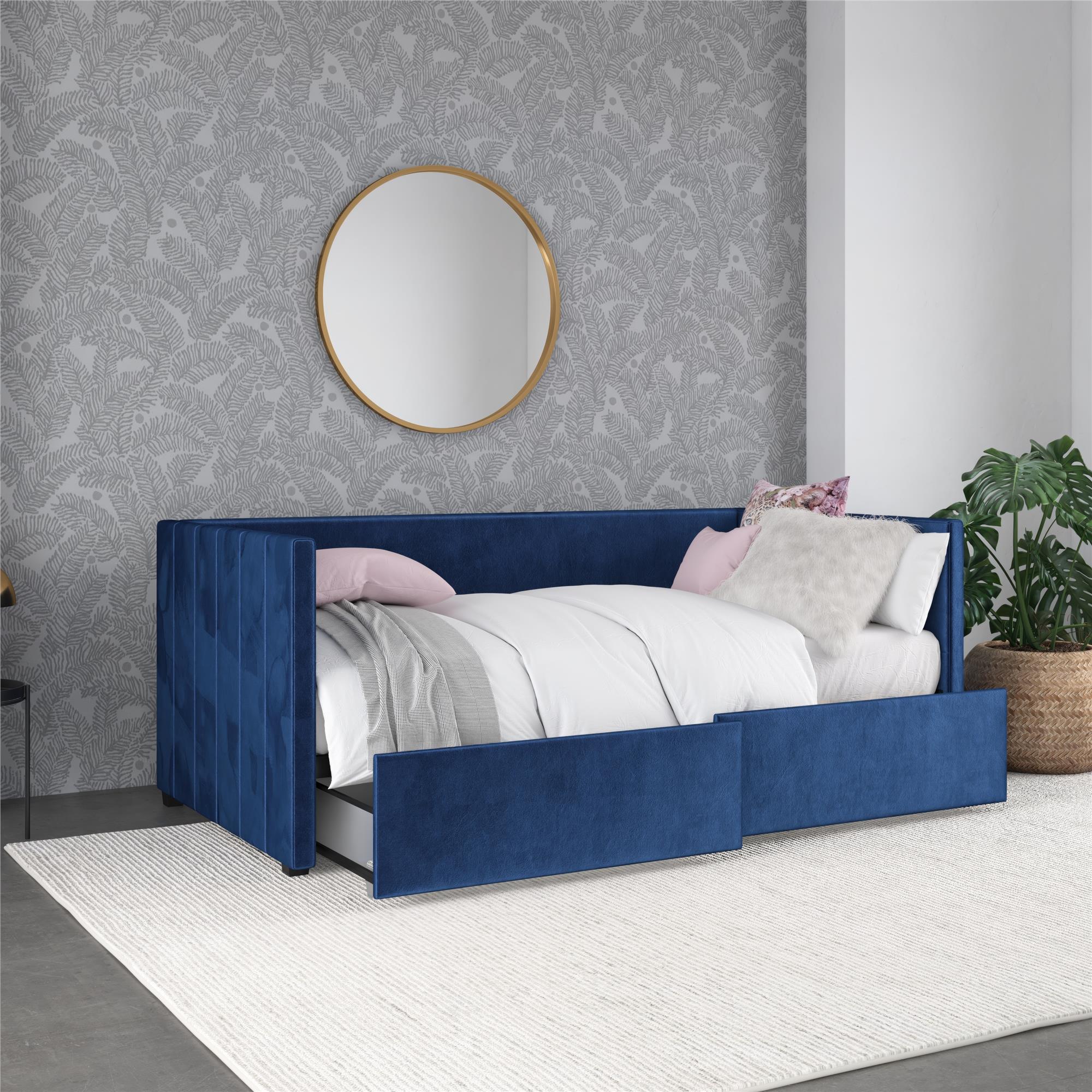 Novogratz Arliss Modern Tuxedo Daybed with Storage - Indigo Blue - Twin