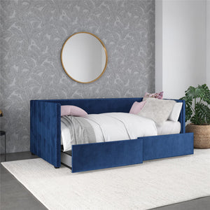 Novogratz Arliss Modern Tuxedo Daybed with Storage - Indigo Blue - Twin