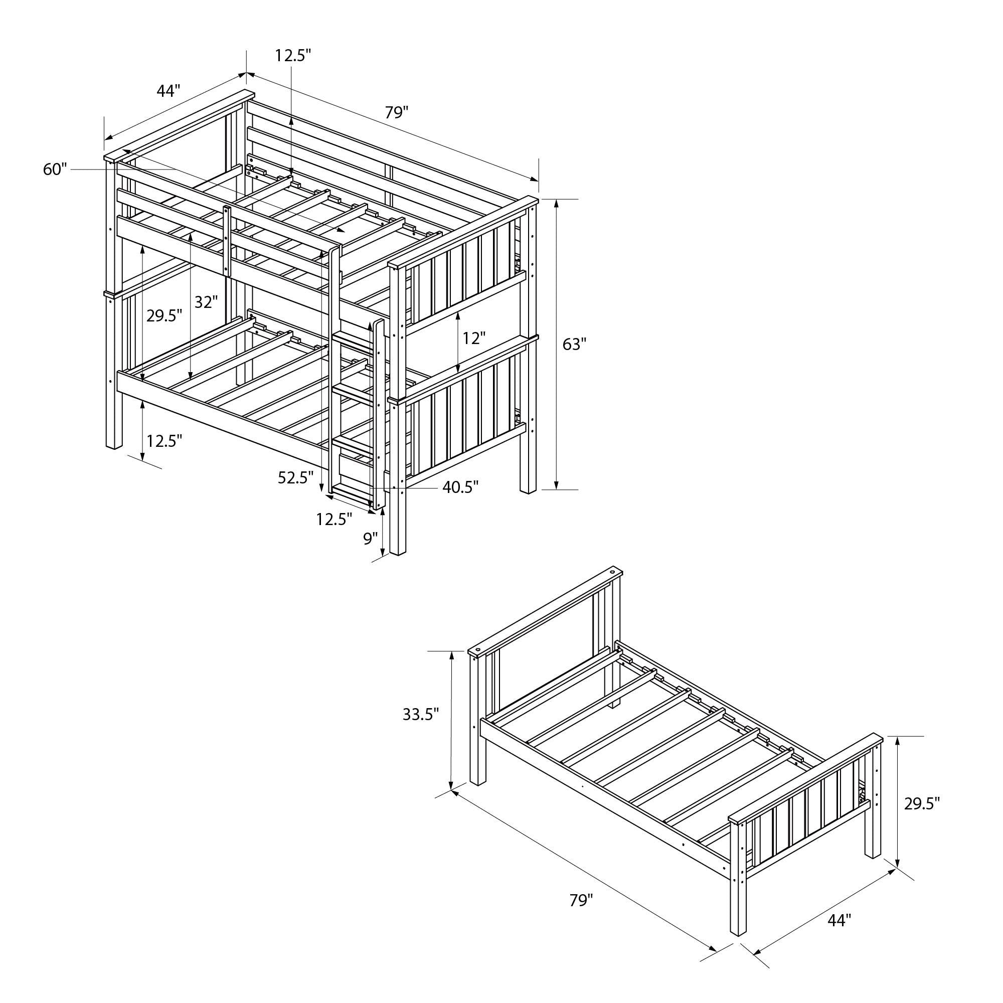 DHP Bailen Kid's Wood Bunk Bed - Deep Walnut - Twin-Over-Twin