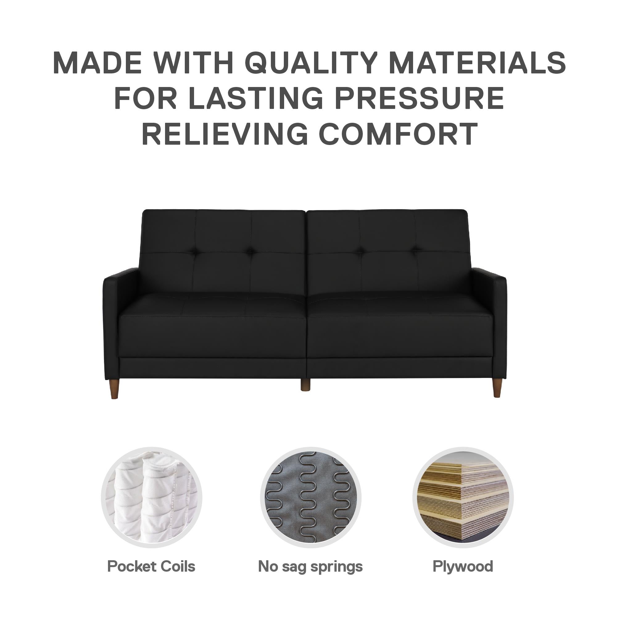 DHP Andora Futon Sofa Bed - Black Faux Leather