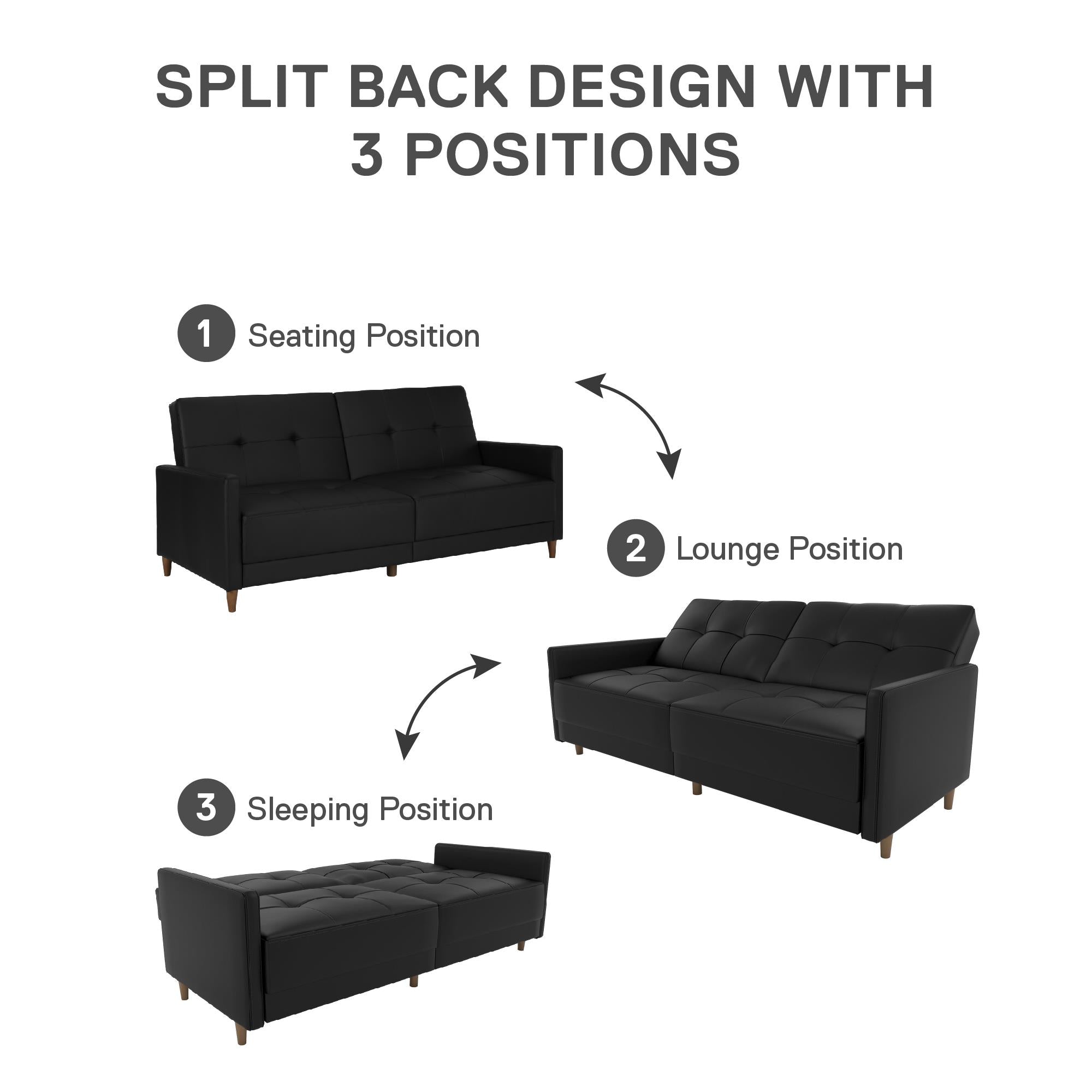 DHP Andora Futon Sofa Bed - Black Faux Leather