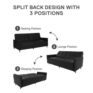 DHP Andora Futon Sofa Bed - Black Faux Leather