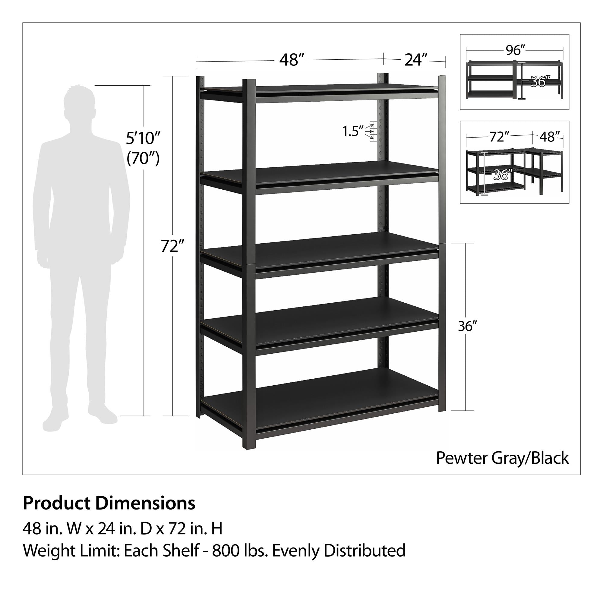 Systembuild Evolution Rack-Tite 5-Shelf Toolless Steel Frame Garage Storage Shelving Unit - Pewter