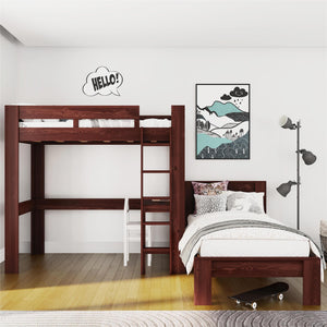 DHP Jaymee Kids' L-Shaped Wood Bunk Bed with Desk - Deep Walnut - Twin-Over-Twin