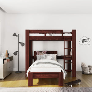 DHP Jaymee Kids' L-Shaped Wood Bunk Bed with Desk - Deep Walnut - Twin-Over-Twin