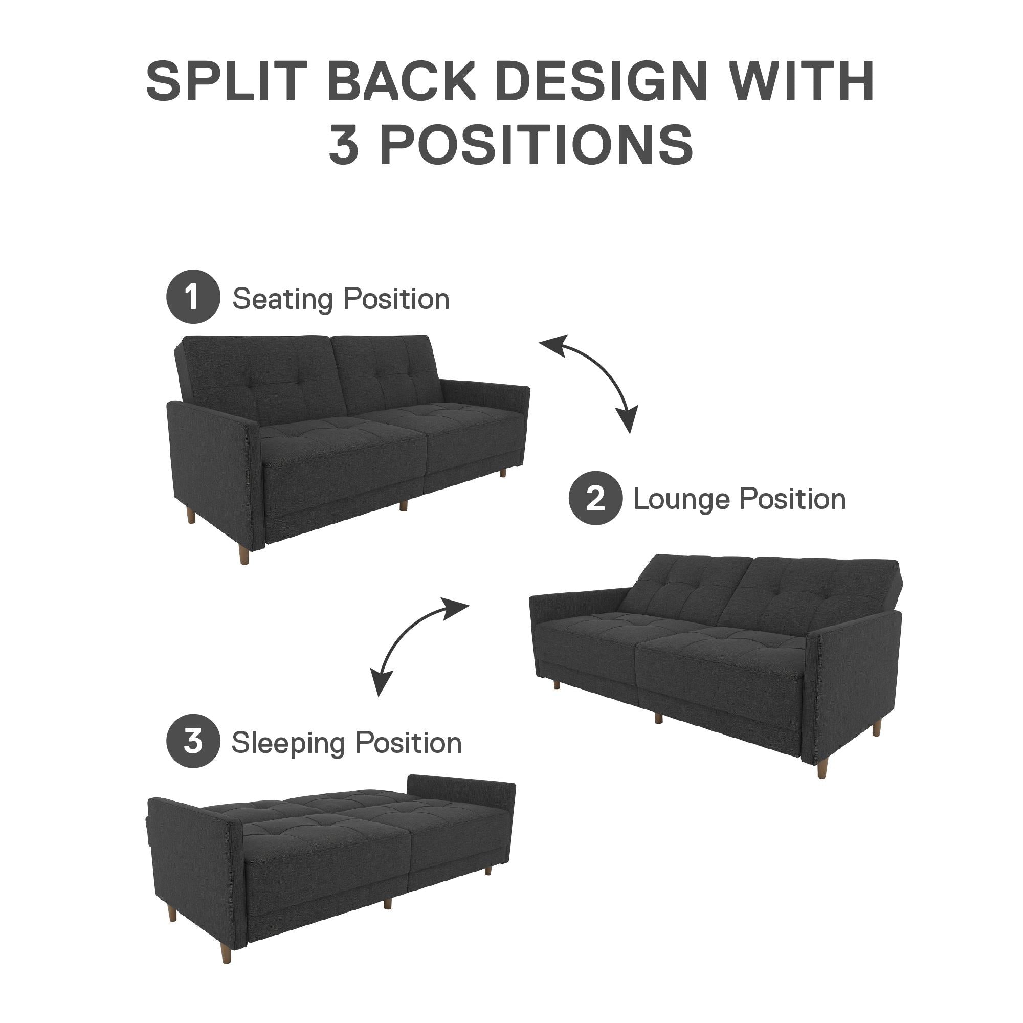 DHP Andora Futon Sofa Bed - Dark Gray