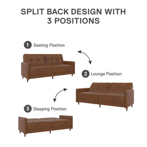 DHP Andora Futon Sofa Bed - Camel Faux Leather
