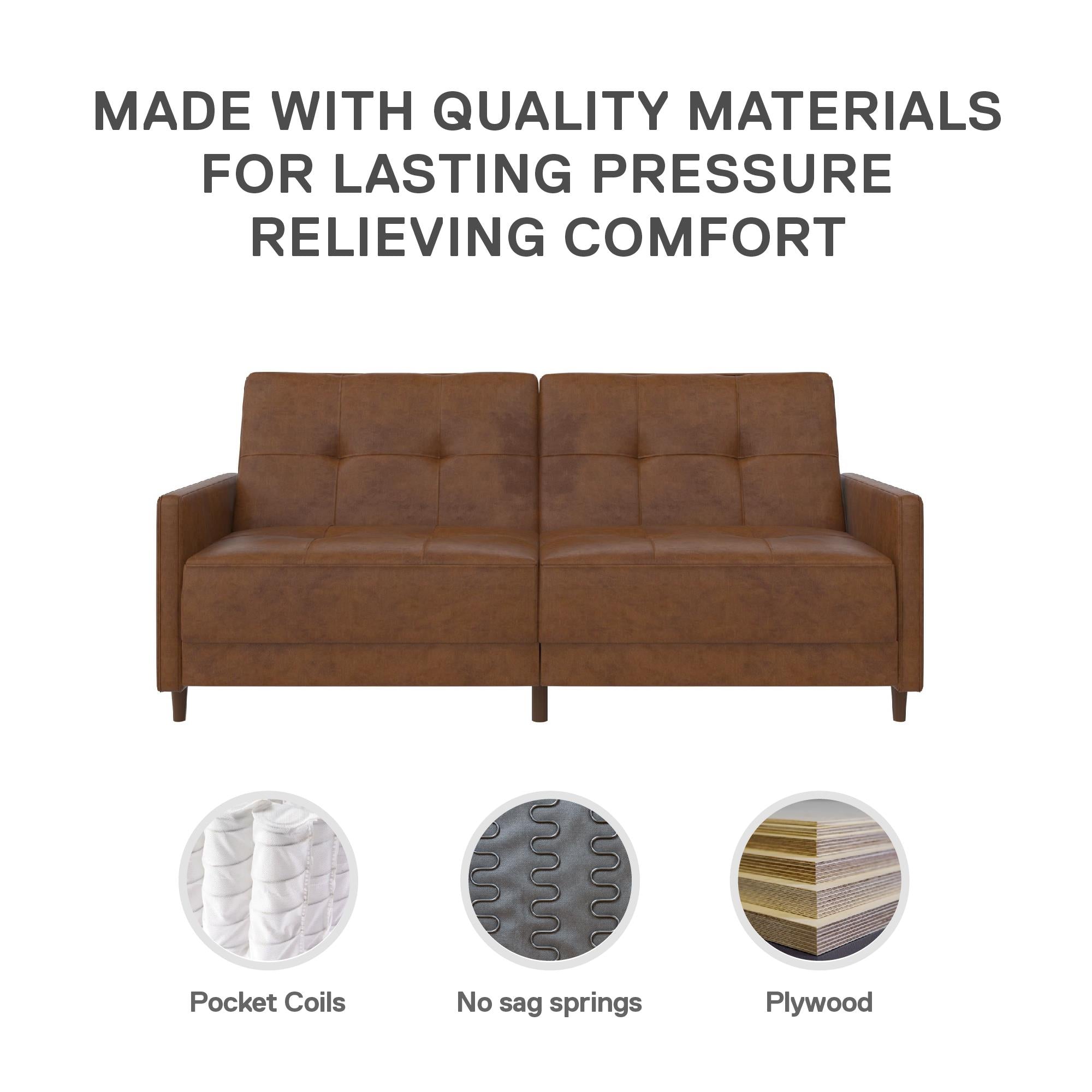 DHP Andora Futon Sofa Bed - Camel Faux Leather