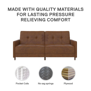DHP Andora Futon Sofa Bed - Camel Faux Leather