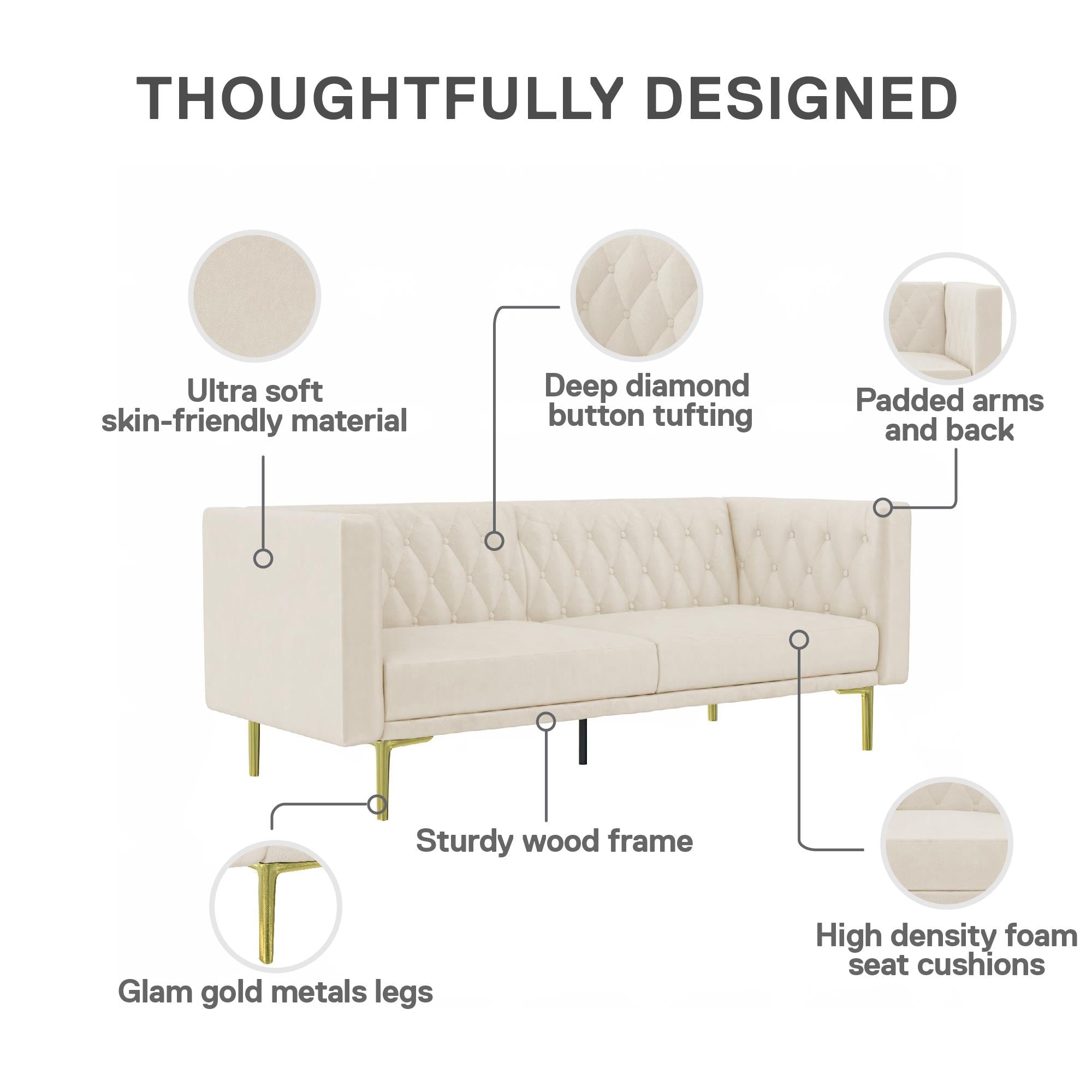 DHP Marseille Tuxedo Sofa - Ivory