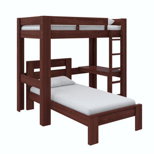 DHP Jaymee Kids' L-Shaped Wood Bunk Bed with Desk - Deep Walnut - Twin-Over-Twin
