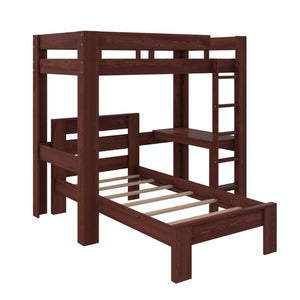 DHP Jaymee Kids' L-Shaped Wood Bunk Bed with Desk - Deep Walnut - Twin-Over-Twin