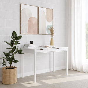 Ren Home Liv Desk with Double Drawers - White