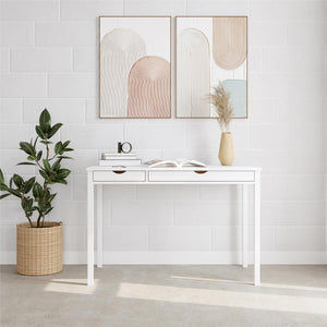 Ren Home Liv Desk with Double Drawers - White