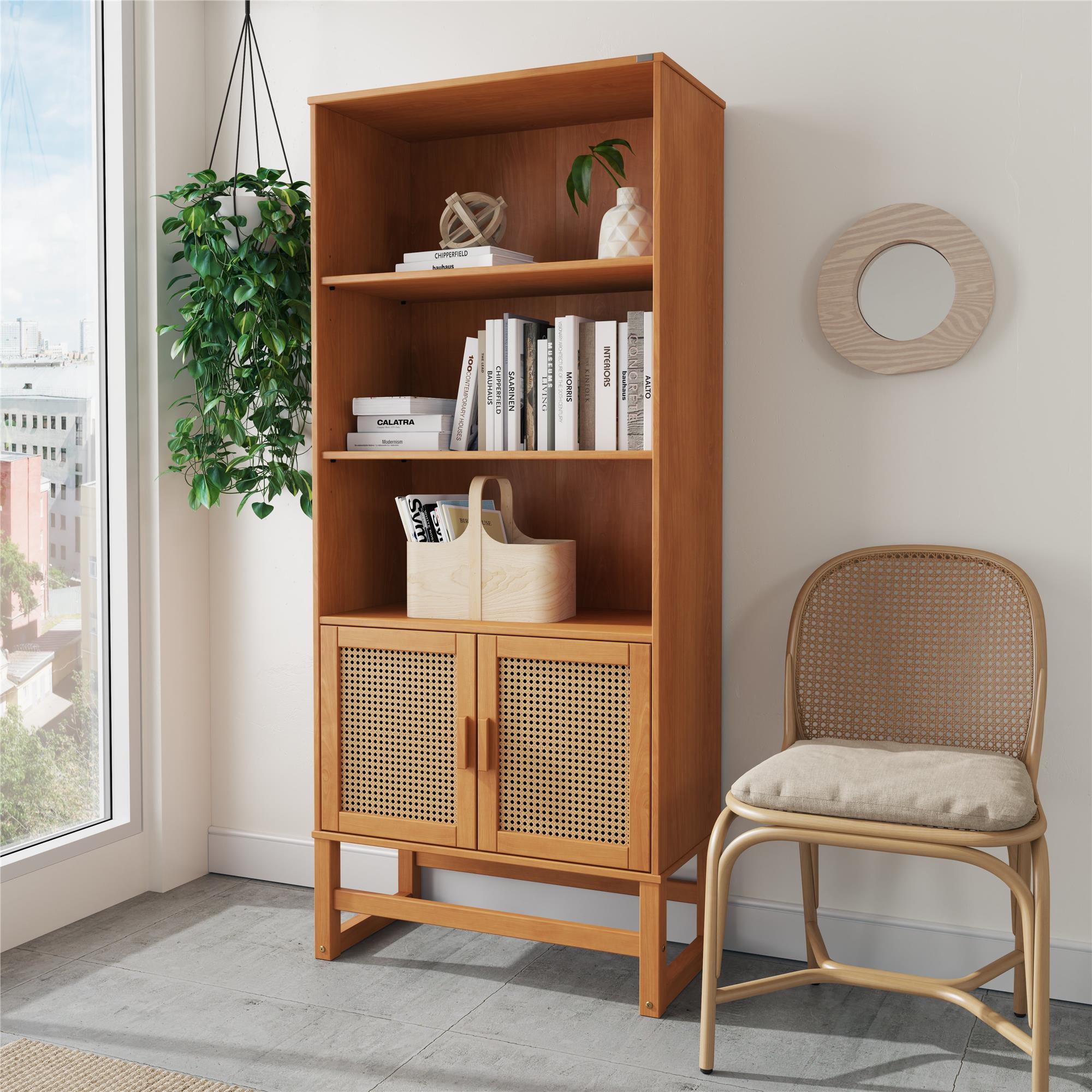 Ren Home Talo 3 Shelf Bookcase with 2 Doors - Natural