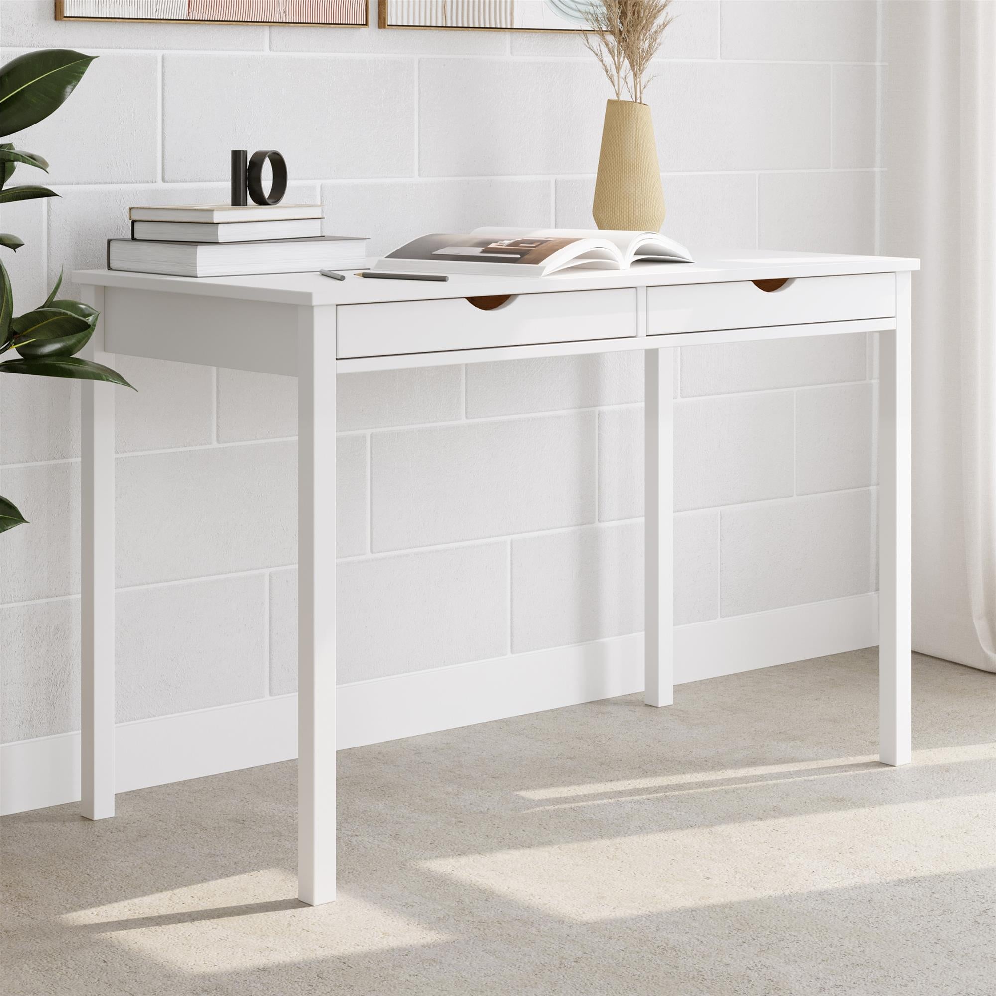 Ren Home Rom Desk with 2 Slim Drawers - White