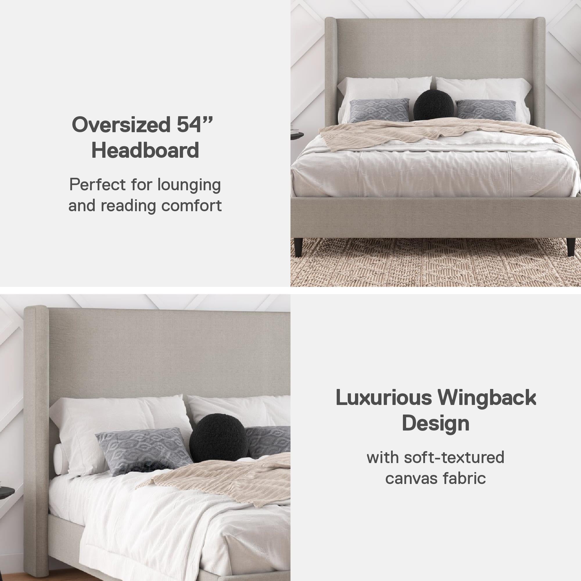 DHP Eveline Upholstered Wingback Bed - Textured Gray Canvas - Queen