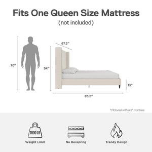 DHP Eveline Upholstered Wingback Bed - Textured Ivory Canvas - Queen