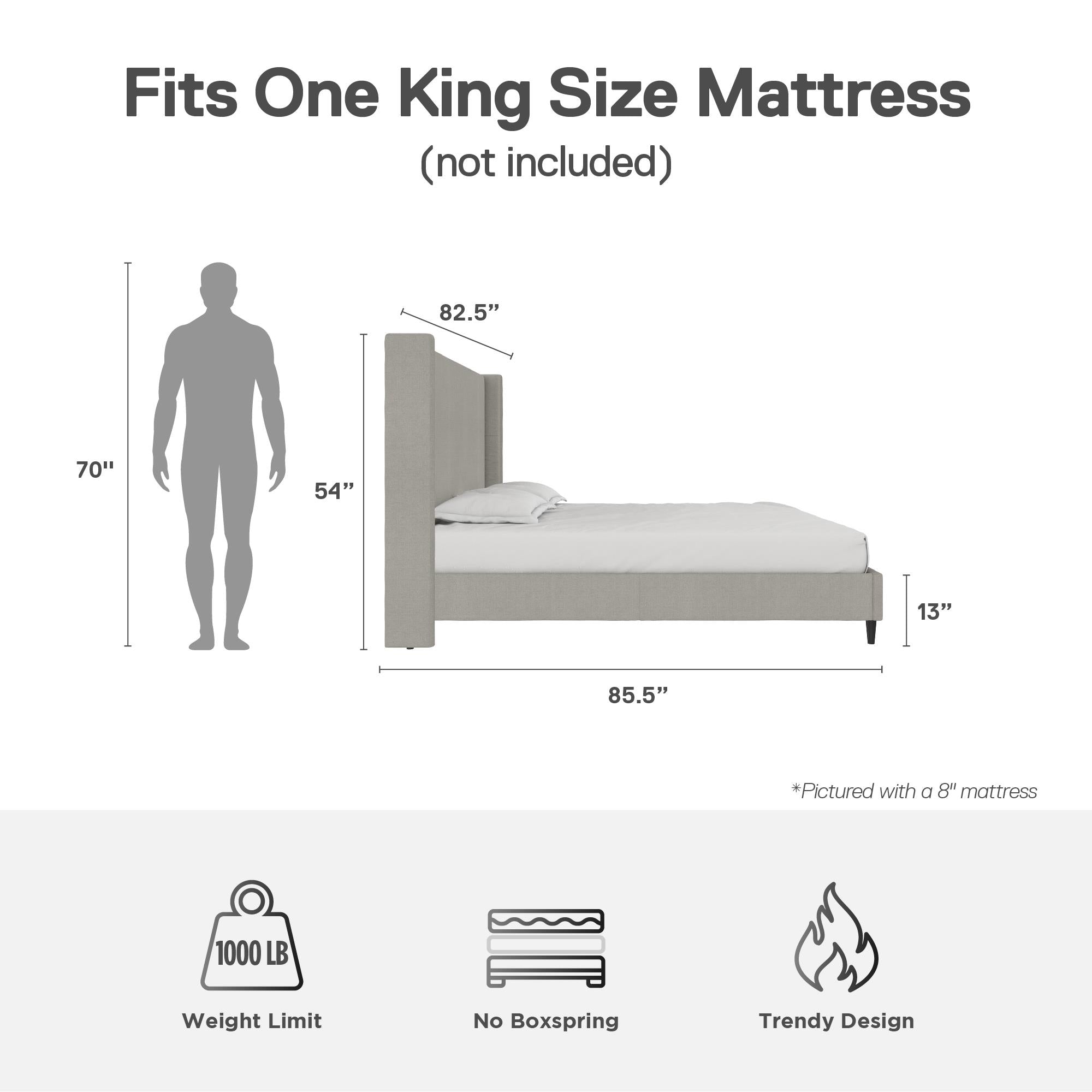 DHP Eveline Upholstered Wingback Bed - Textured Gray Canvas - King