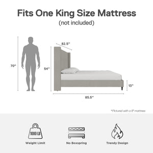 DHP Eveline Upholstered Wingback Bed - Textured Gray Canvas - King