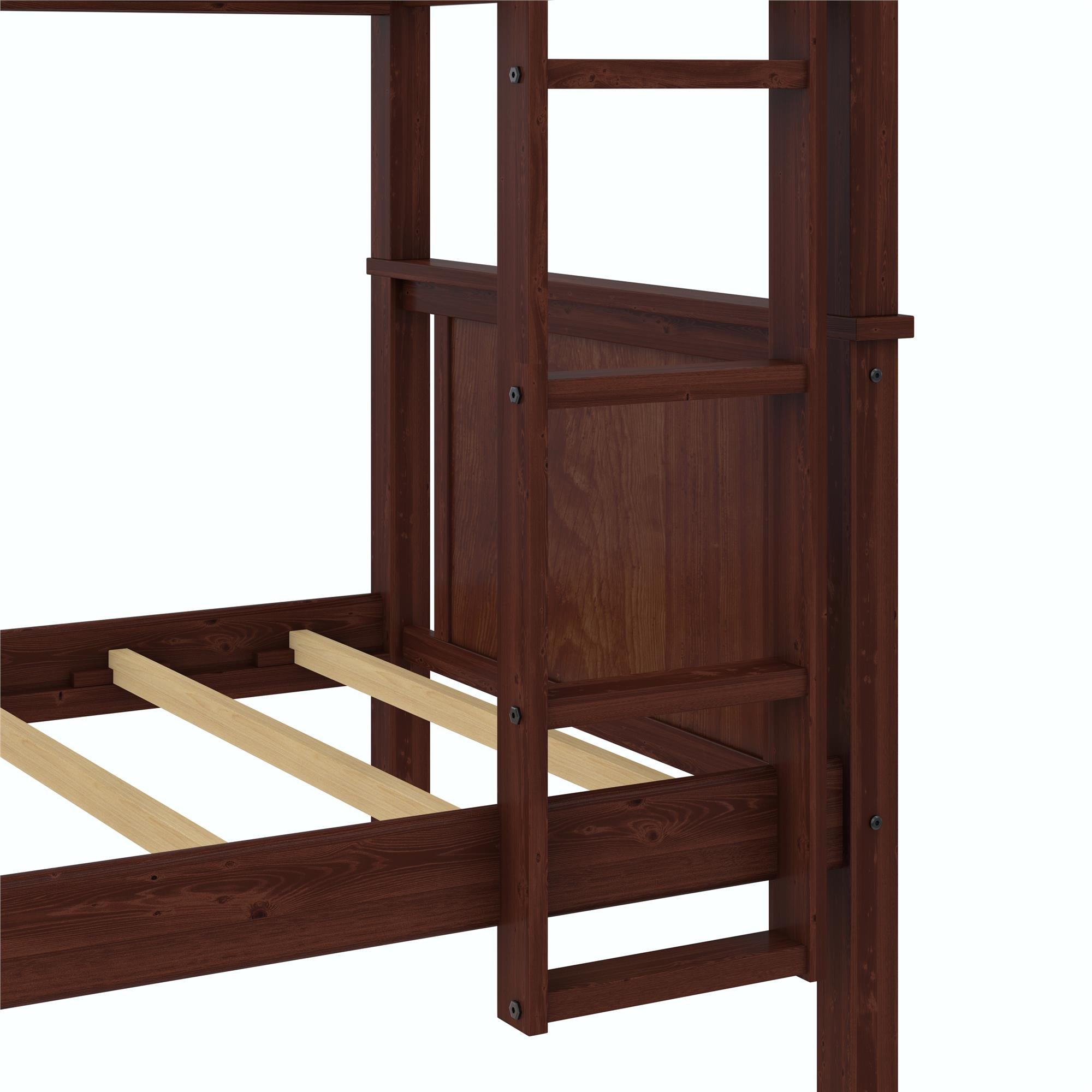 DHP Bailen Kid's Wood Bunk Bed - Deep Walnut - Twin-Over-Twin