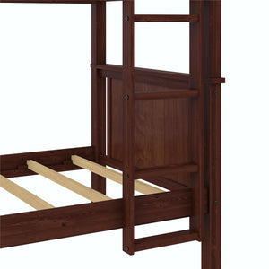 DHP Bailen Kid's Wood Bunk Bed - Deep Walnut - Twin-Over-Twin