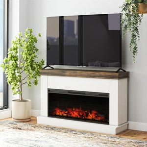 Ameriwood Home Mateo Wide Mantel with Linear Electric Fireplace and Remote for TVs up to 65" - Ivory Oak