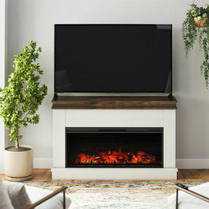 Ameriwood Home Mateo Wide Mantel with Linear Electric Fireplace and Remote for TVs up to 65" - Ivory Oak