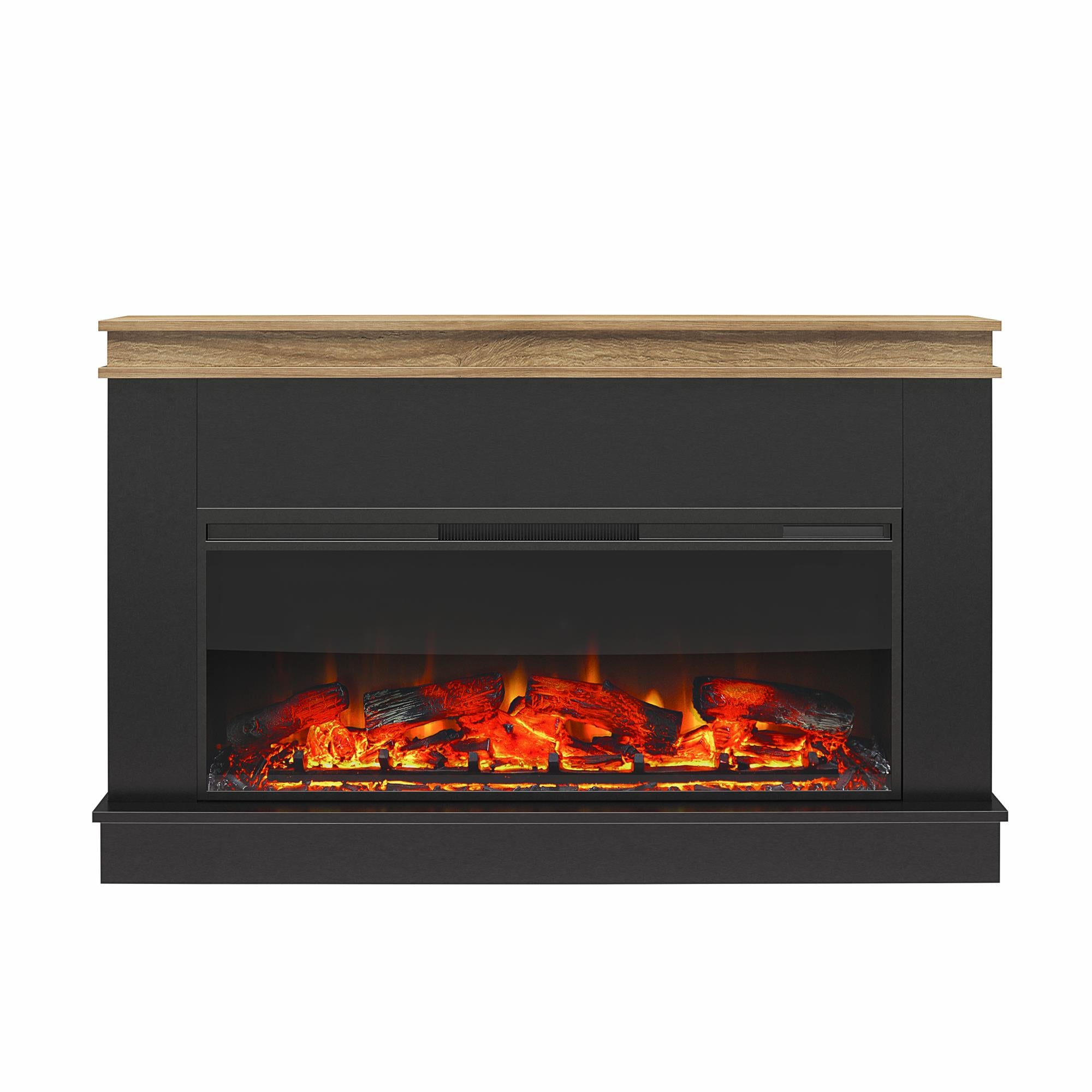 Ameriwood Home Mateo Wide Mantel with Linear Electric Fireplace and Remote for TVs up to 65" - Black