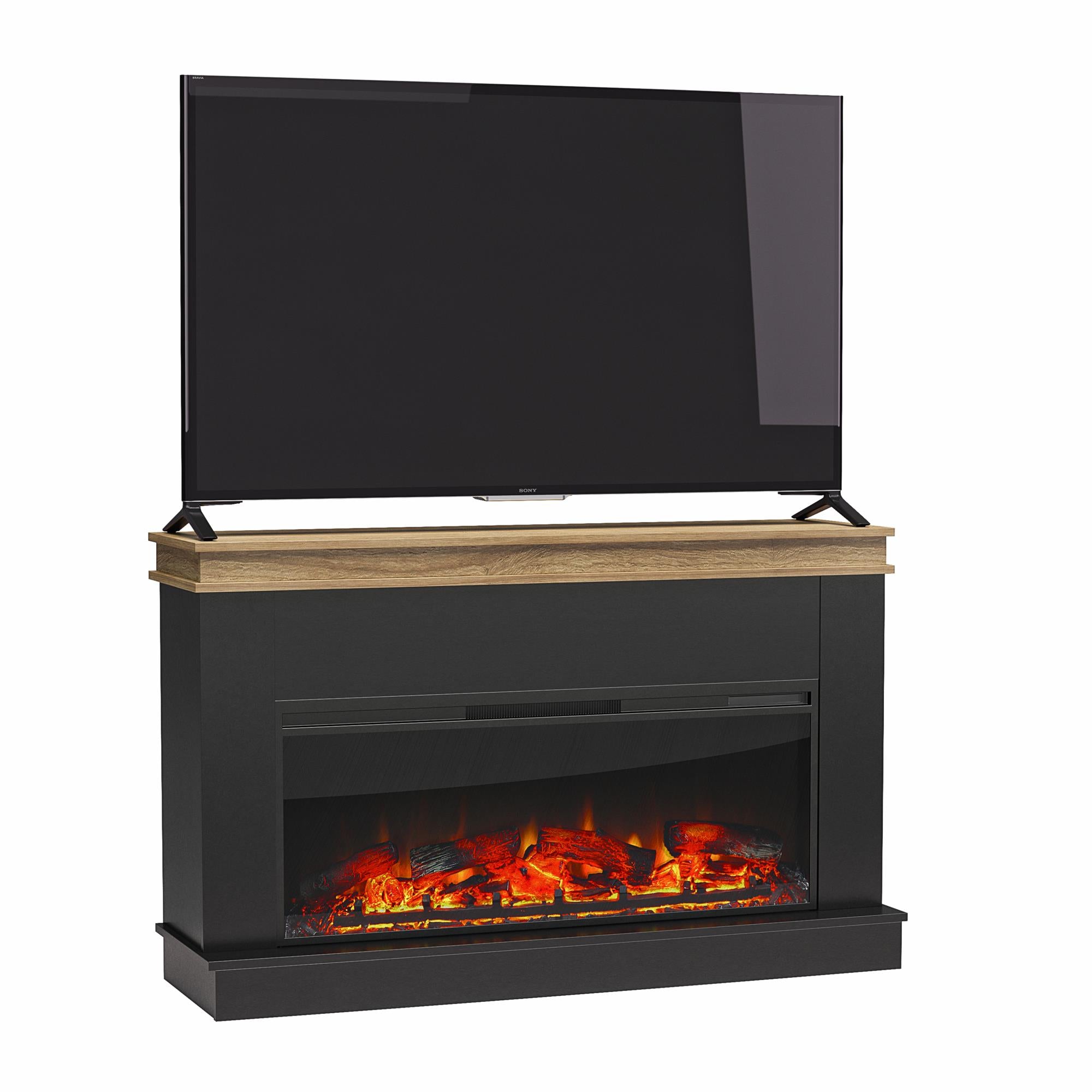 Ameriwood Home Mateo Wide Mantel with Linear Electric Fireplace and Remote for TVs up to 65" - Black