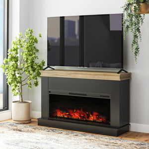 Ameriwood Home Mateo Wide Mantel with Linear Electric Fireplace and Remote for TVs up to 65" - Black
