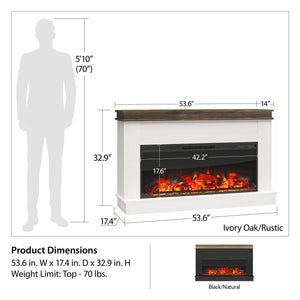 Ameriwood Home Mateo Wide Mantel with Linear Electric Fireplace and Remote for TVs up to 65" - Ivory Oak