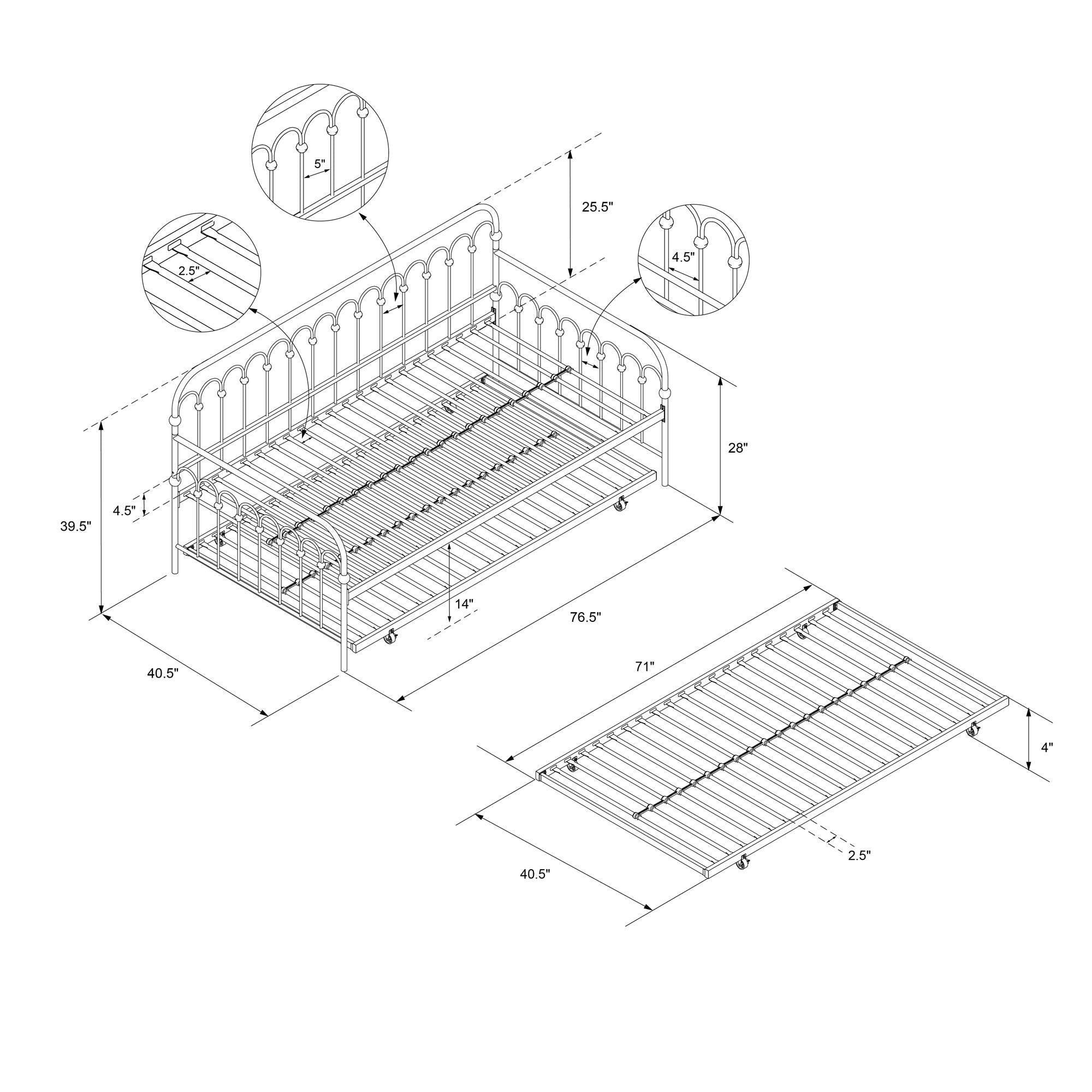Novogratz Bright Pop Metal Daybed with Trundle - White - Twin