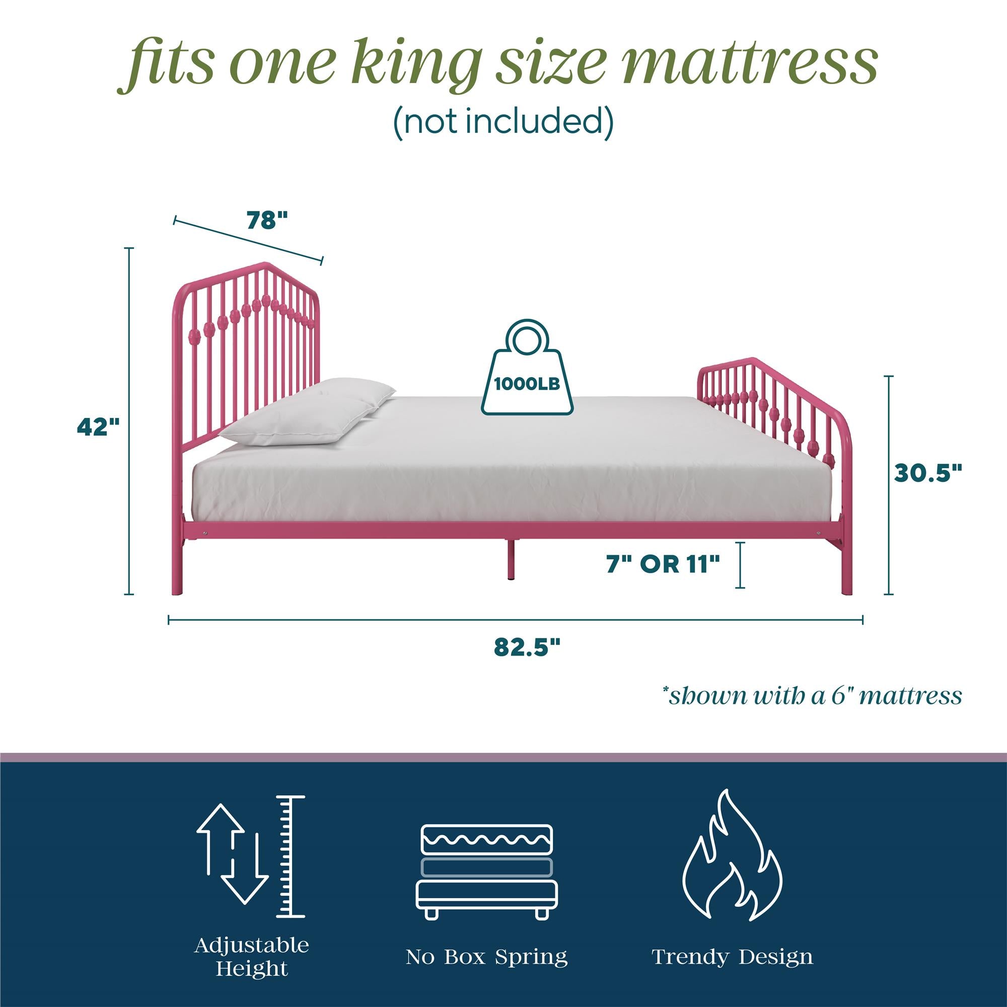 Novogratz Bushwick Metal Bed - Hot Pink - King