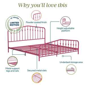Novogratz Bushwick Metal Bed - Hot Pink - King