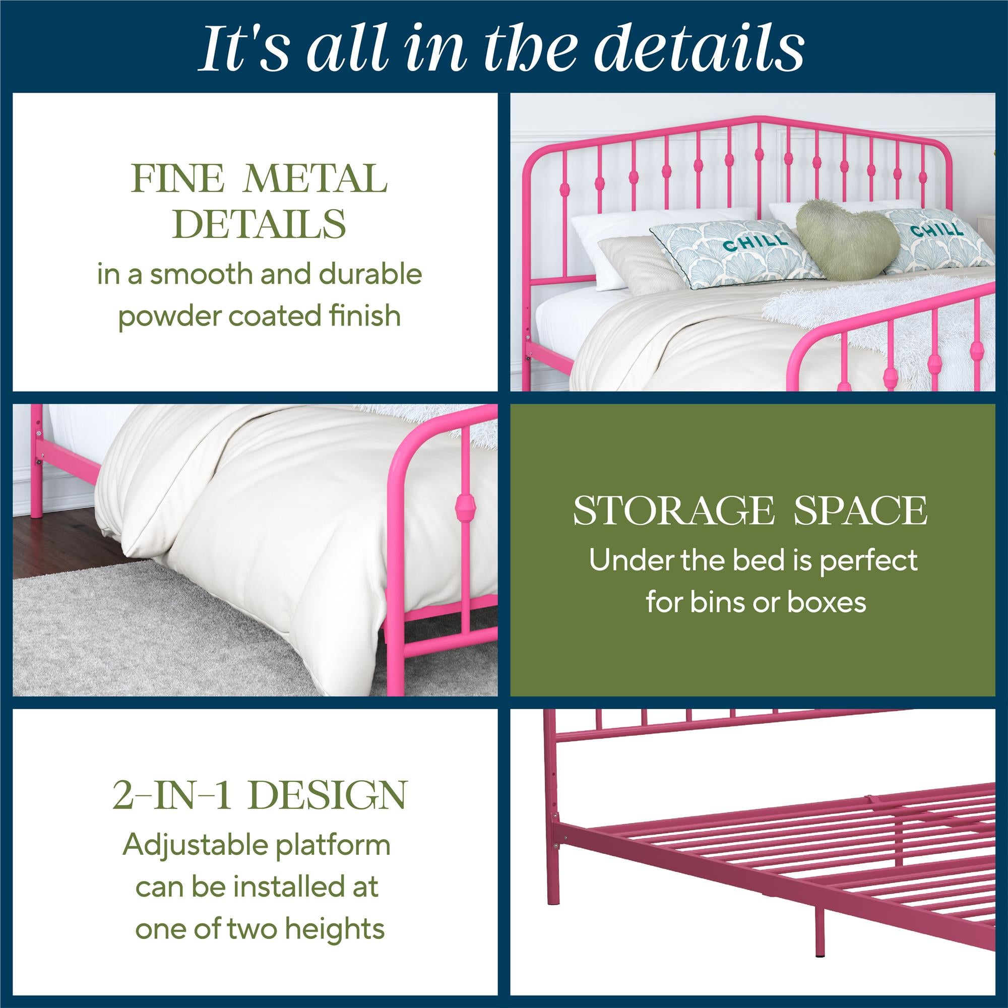 Novogratz Bushwick Metal Bed - Hot Pink - King