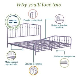 Novogratz Bushwick Metal Bed - Lavender - King