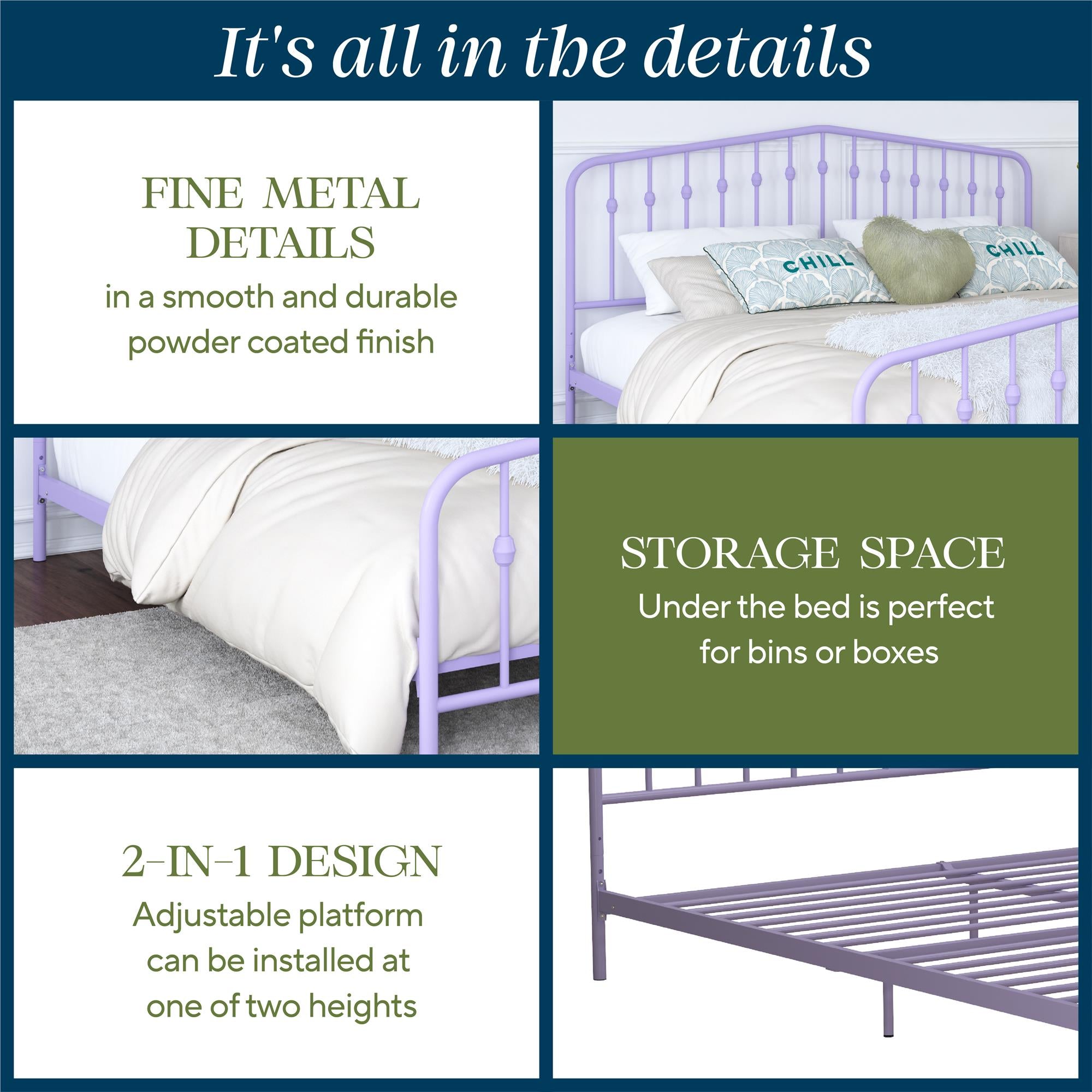 Novogratz Bushwick Metal Bed - Lavender - King