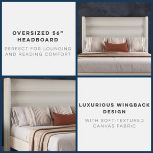 Novogratz Louis Upholstered Wingback Bed - Textured Ivory Canvas - Queen