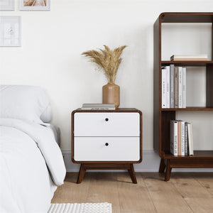 Ren Home Leva 2 Drawer Nightstand - Dark Oak and White