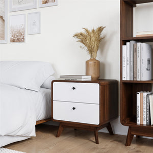 Ren Home Leva 2 Drawer Nightstand - Dark Oak and White