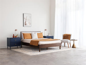 DHP Cologne Wood Bed Frame with Upholstered Headboard - Walnut - Queen