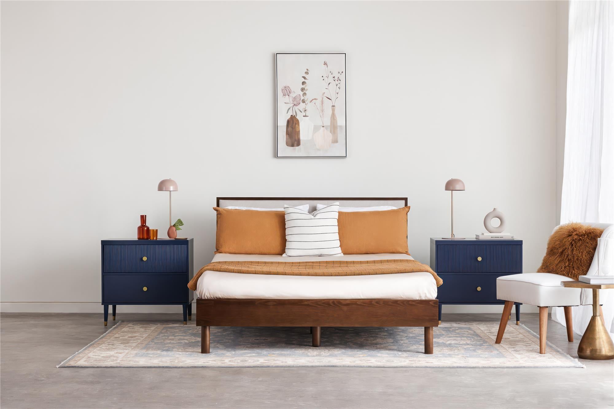 DHP Cologne Wood Bed Frame with Upholstered Headboard - Walnut - Queen