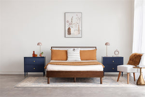 DHP Cologne Wood Bed Frame with Upholstered Headboard - Walnut - Queen